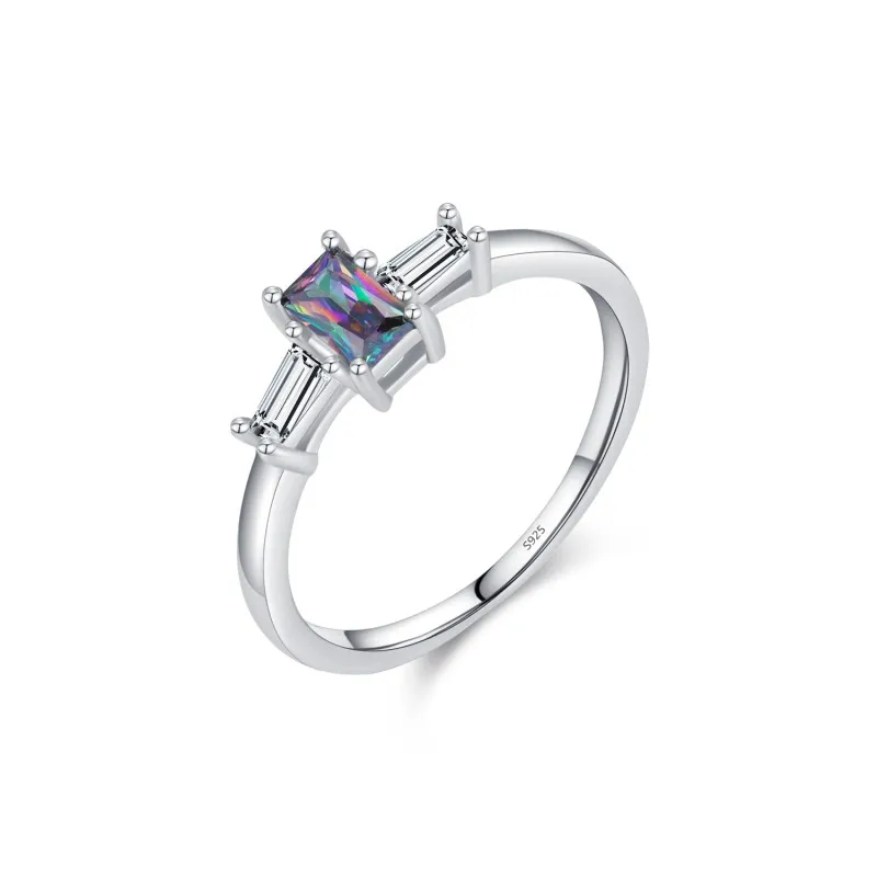 925 Sterling Silver Minimalist Rainbow Crystal CZ Ring 70100366
