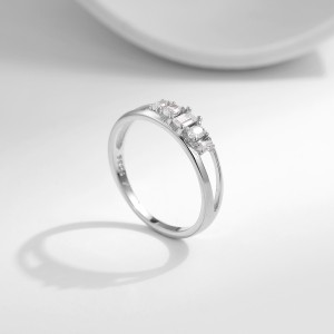 925 Sterling Silver Double Band Geometric CZ Ring 70100368