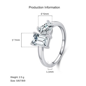 925 Sterling Silver Heart & Emerald Cut CZ Ring 70100371