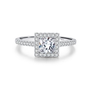 925 Sterling Silver Square Halo CZ Ring 70100373