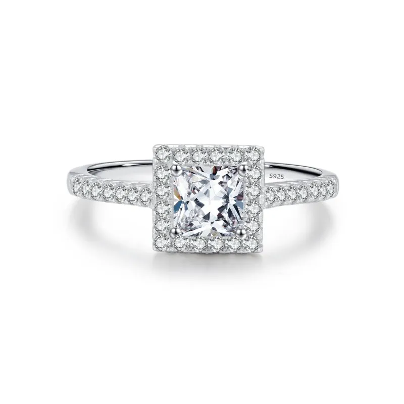 925 Sterling Silver Square Halo CZ Ring 70100373