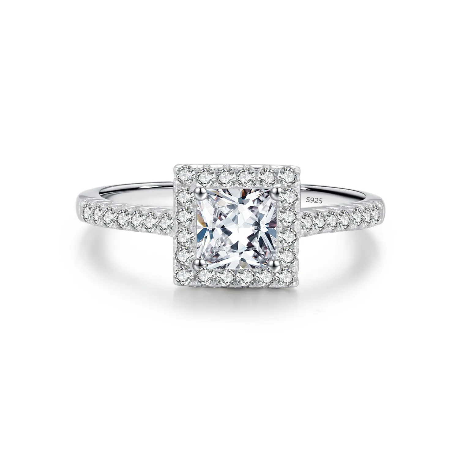 925 Sterling Silver Square Halo CZ Ring 70100373