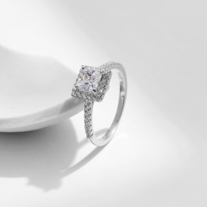 925 Sterling Silver Square Halo CZ Ring 70100373