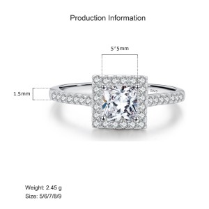 925 Sterling Silver Square Halo CZ Ring 70100373