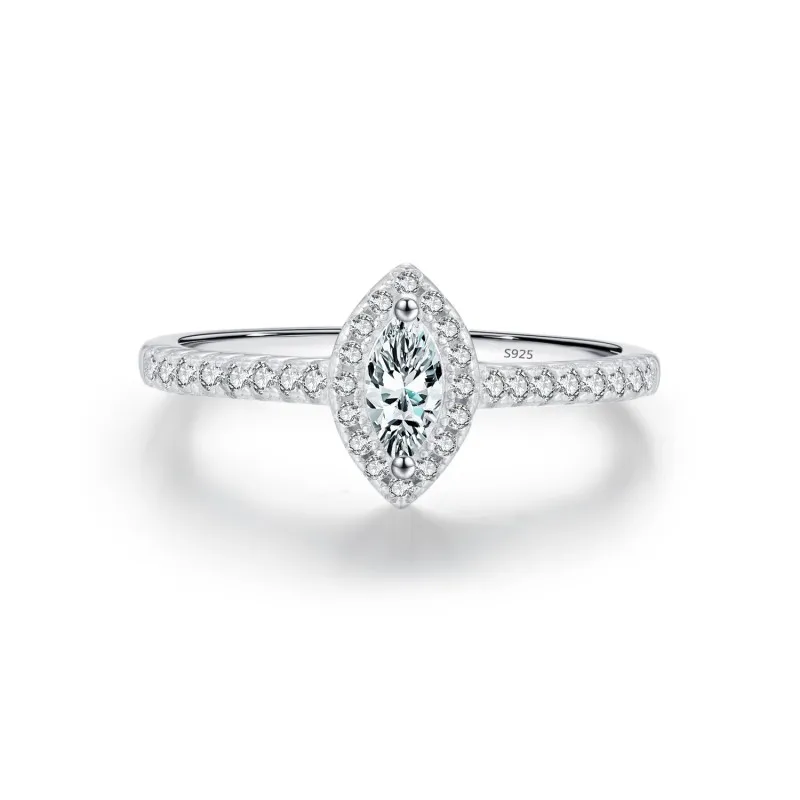 925 Sterling Silver Halo Zirconia Marquise CZ Ring 70100374