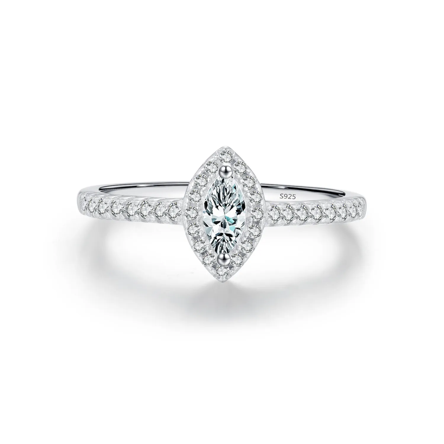 925 Sterling Silver Halo Zirconia Marquise CZ Ring 70100374