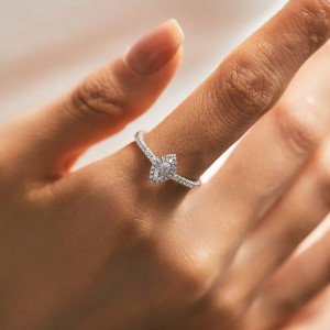 925 Sterling Silver Halo Zirconia Marquise CZ Ring 70100374