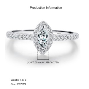 925 Sterling Silver Halo Zirconia Marquise CZ Ring 70100374