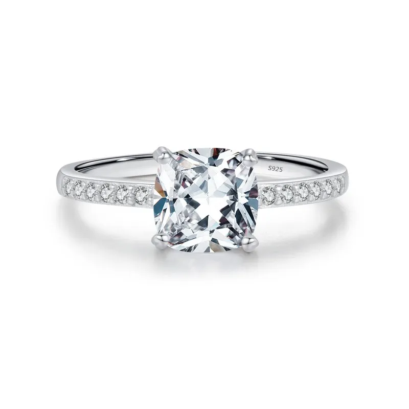 925 Sterling Silver Minimalist Cushion-Cut CZ Ring 70100376