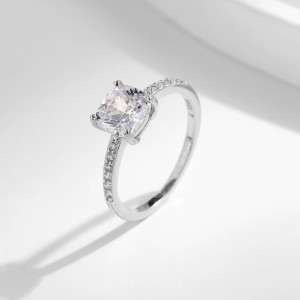 925 Sterling Silver Minimalist Cushion-Cut CZ Ring 70100376
