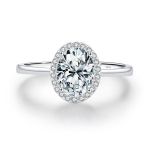 925 Sterling Silver Oval Halo Engagement Ring 70100377
