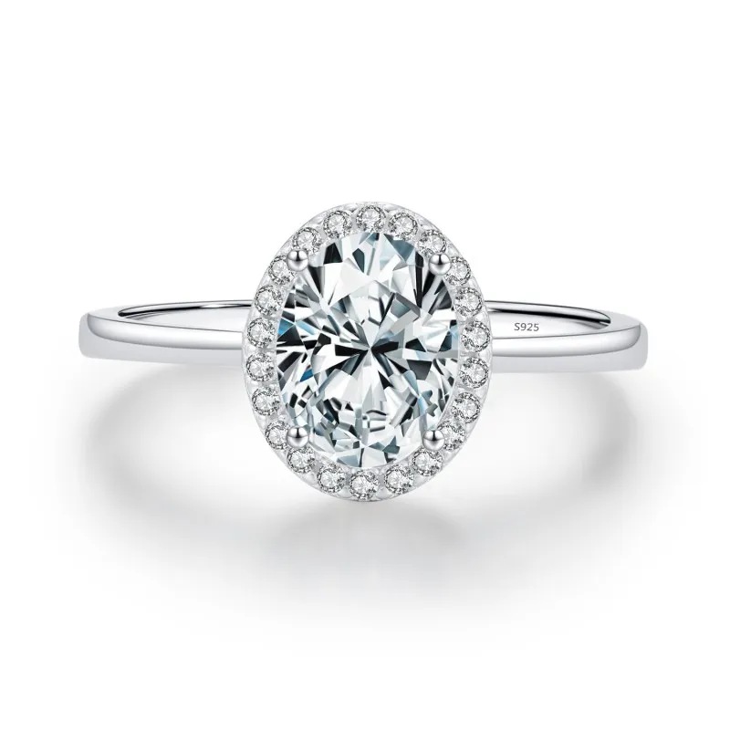 925 Sterling Silver Oval Halo Engagement Ring 70100377