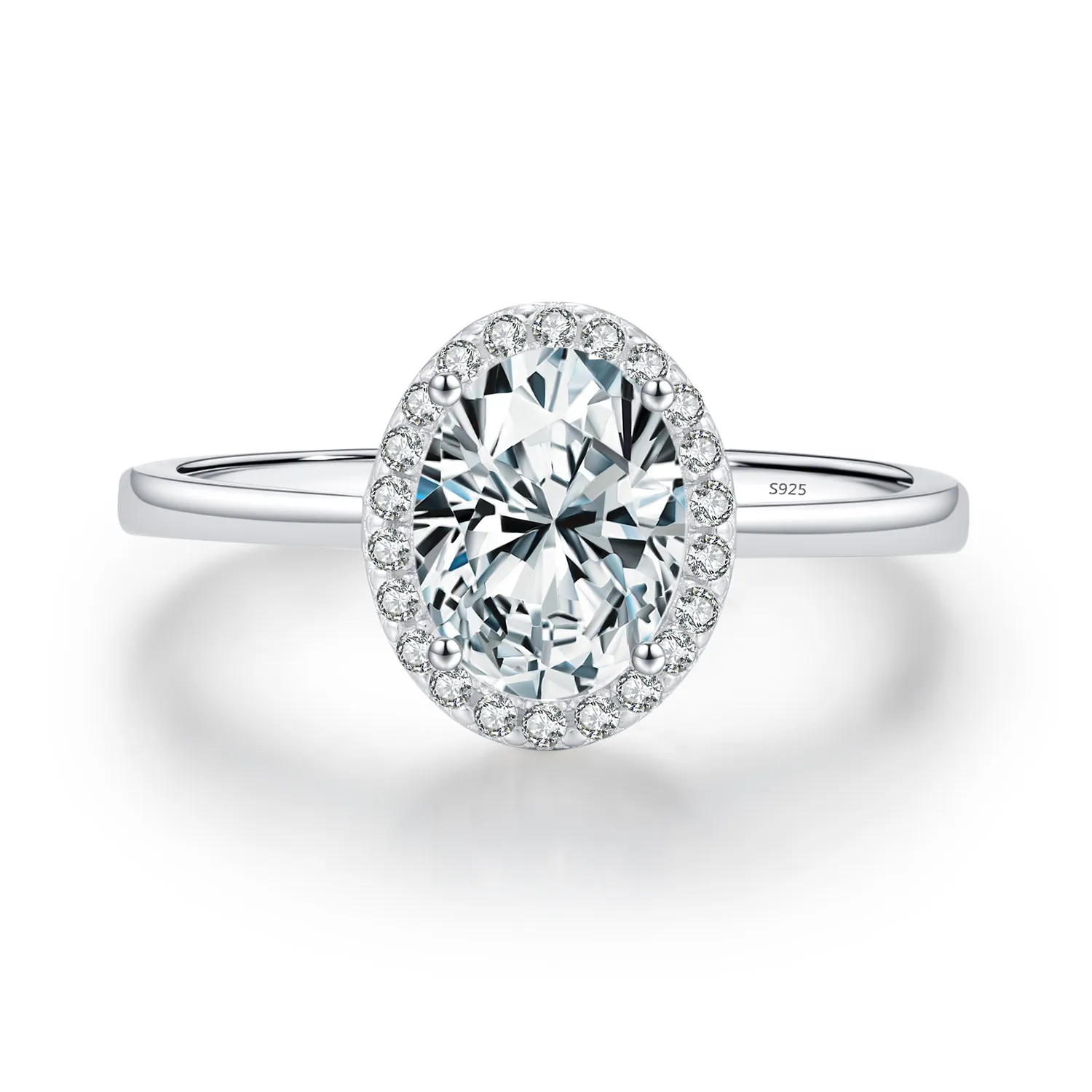 925 Sterling Silver Oval Halo Engagement Ring 70100377