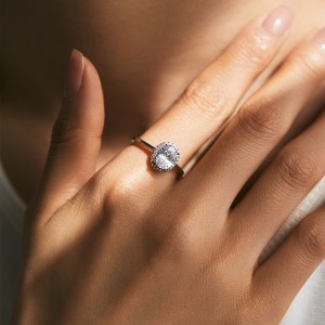 925 Sterling Silver Oval Halo Engagement Ring 70100377