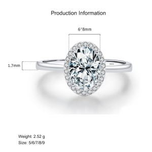 925 Sterling Silver Oval Halo Engagement Ring 70100377