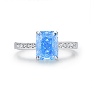 925 Sterling Silver Ice-Cut Blue CZ Sugar Cube Ring 70100378