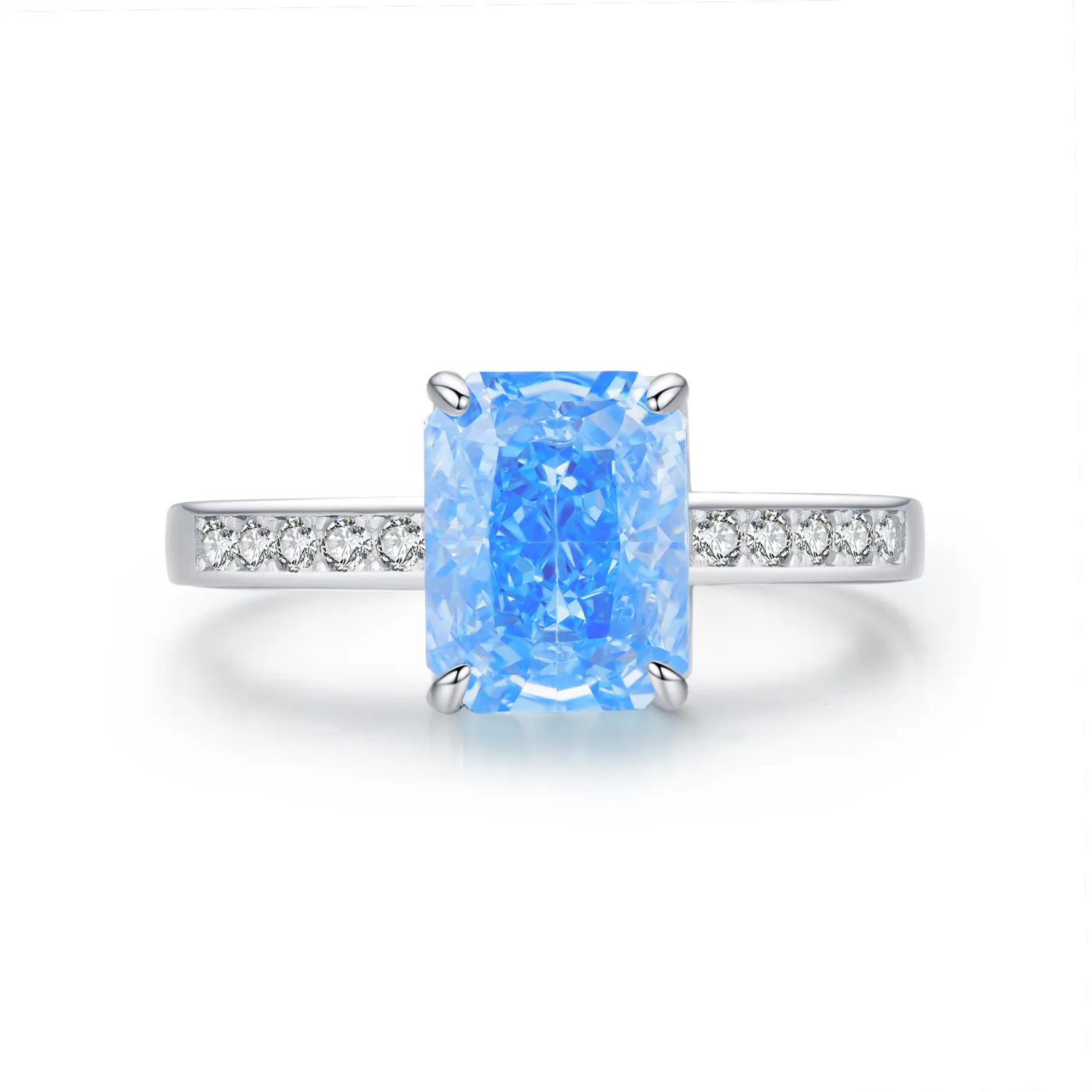 925 Sterling Silver Ice-Cut Blue CZ Sugar Cube Ring 70100378