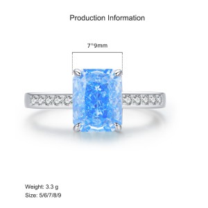 925 Sterling Silver Ice-Cut Blue CZ Sugar Cube Ring 70100378