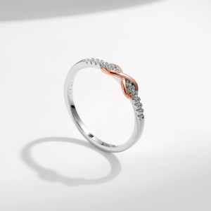 925 Sterling Silver Rose Gold Infinity Twist CZ Ring 70100379