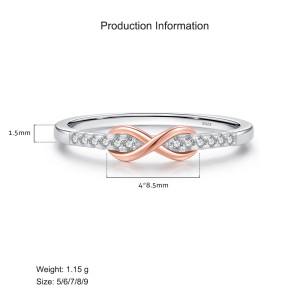 925 Sterling Silver Rose Gold Infinity Twist CZ Ring 70100379