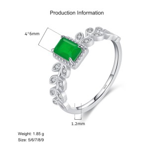 925 Sterling Silver Vintage Emerald-Cut Green Zirconia Leaf Ring 70100380