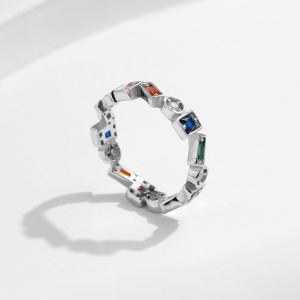 925 Sterling Silver Irregular Geometric Rainbow CZ Ring 70100381