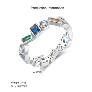 925 Sterling Silver Irregular Geometric Rainbow CZ Ring 70100381