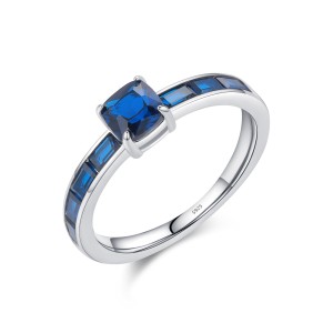 S925 French Retro Baguette-Cut Simulated Sapphire Ring 70100383
