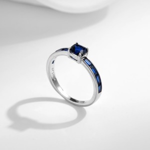 S925 French Retro Baguette-Cut Simulated Sapphire Ring 70100383
