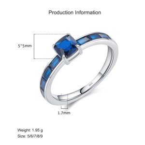 S925 French Retro Baguette-Cut Simulated Sapphire Ring 70100383