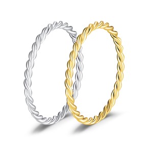 925 Sterling Silver Minimalist Twisted Rope Thin Ring 70100390