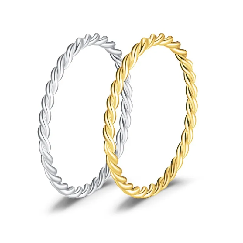 925 Sterling Silver Minimalist Twisted Rope Thin Ring 70100390