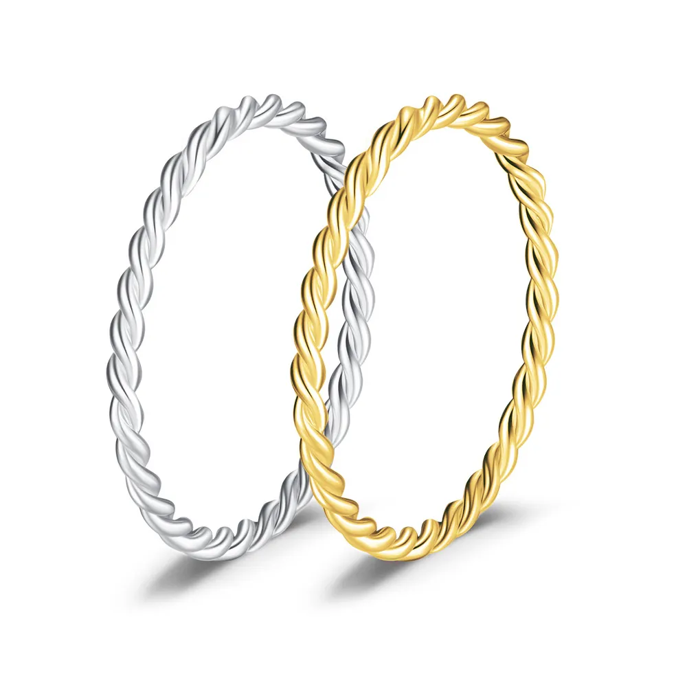 925 Sterling Silver Minimalist Twisted Rope Thin Ring 70100390