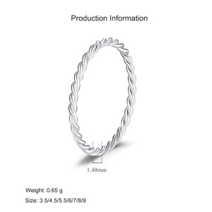 925 Sterling Silver Minimalist Twisted Rope Thin Ring 70100390