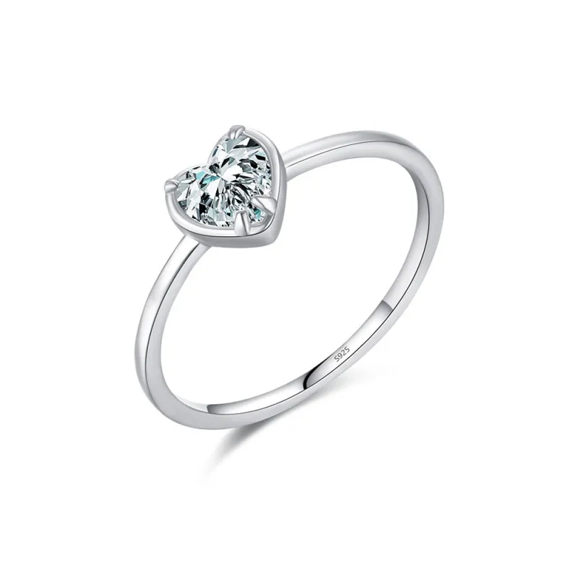 925 Sterling Silver Minimalist Heart Zirconia Ring 70100396