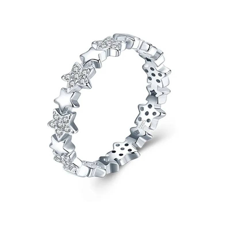 925 Sterling Silver Zirconia Star Band Ring 70100400