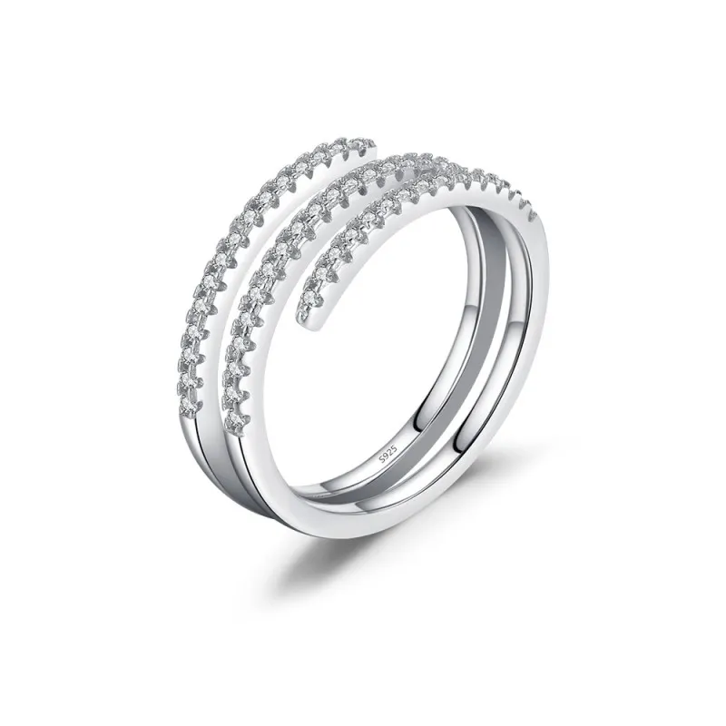 S925 Zirconia Sleek Lines Stacking Open Band Ring 70100402