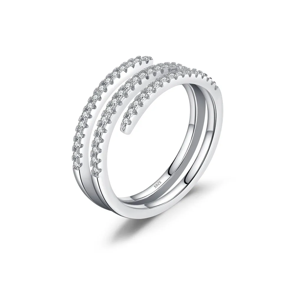 S925 Zirconia Sleek Lines Stacking Open Band Ring 70100402