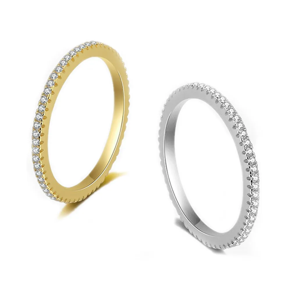 925 Sterling Silver 1.5mm Single Row Full Pave Zirconia Ring 70100403