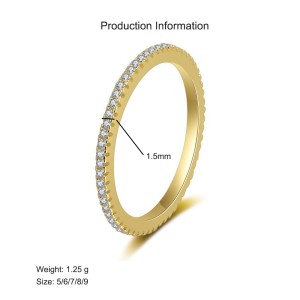925 Sterling Silver 1.5mm Single Row Full Pave Zirconia Ring 70100403