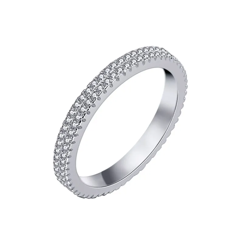 925 Sterling Silver 2.5mm Two Row Full Pave Zirconia Ring 70100404