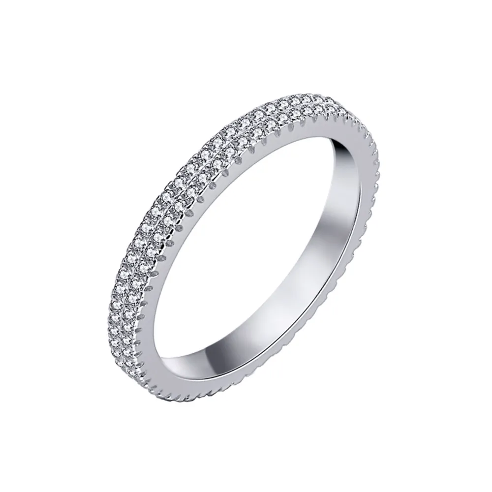 925 Sterling Silver 2.5mm Two Row Full Pave Zirconia Ring 70100404