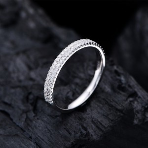 925 Sterling Silver 2.5mm Two Row Half Pave Zirconia Ring 70100405