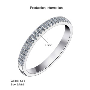 925 Sterling Silver 2.5mm Two Row Half Pave Zirconia Ring 70100405