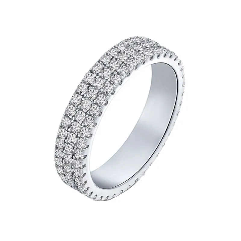 925 Sterling Silver 4mm Triple Row Full Pave Zirconia Ring 70100406