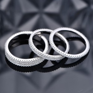 925 Sterling Silver 4mm Triple Row Full Pave Zirconia Ring 70100406