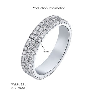 925 Sterling Silver 4mm Triple Row Full Pave Zirconia Ring 70100406