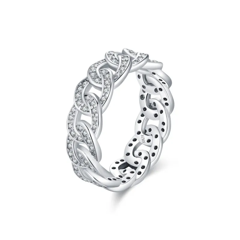 925 Sterling Silver Zirconia Linked Chain Band Ring 70100410
