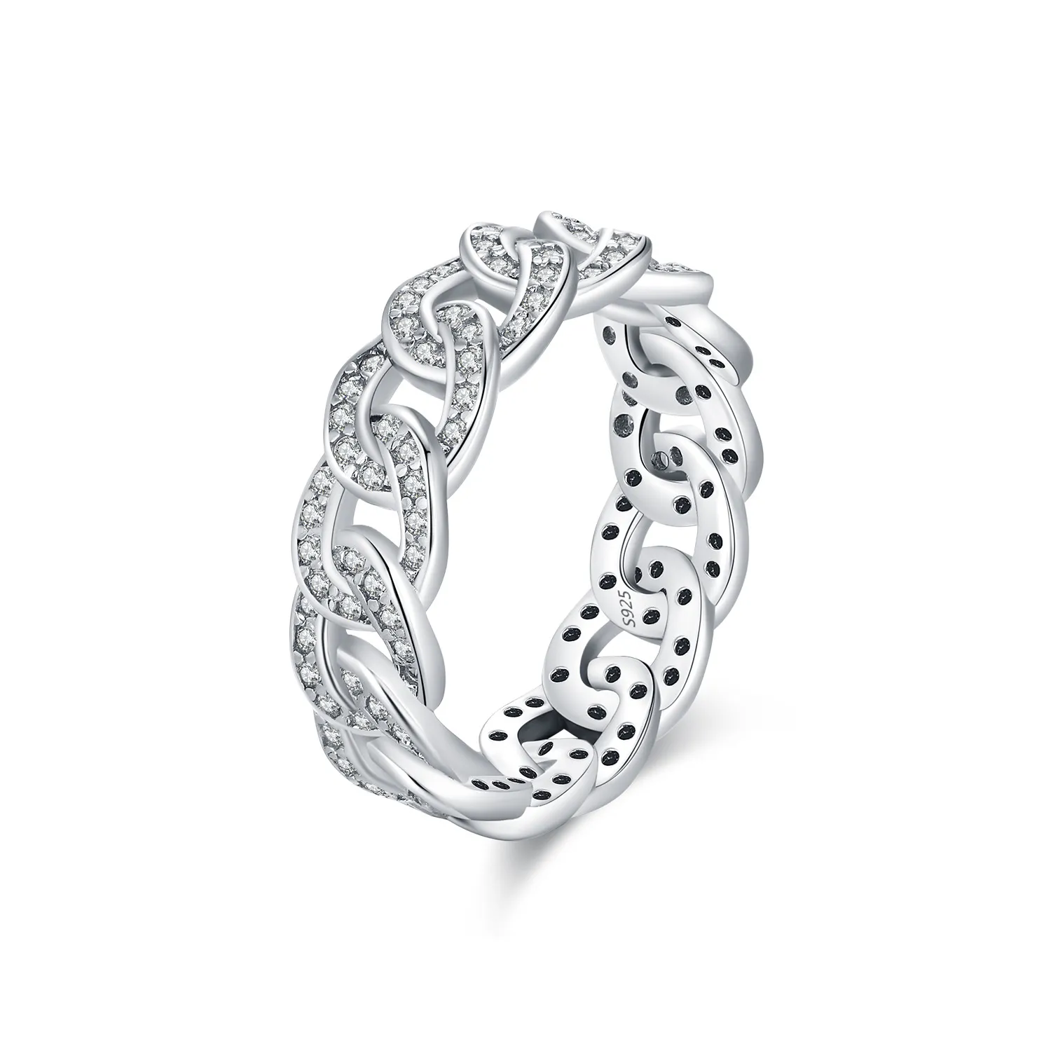 925 Sterling Silver Zirconia Linked Chain Band Ring 70100410