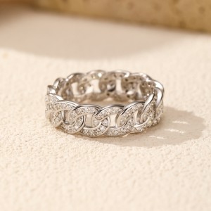 925 Sterling Silver Zirconia Linked Chain Band Ring 70100410